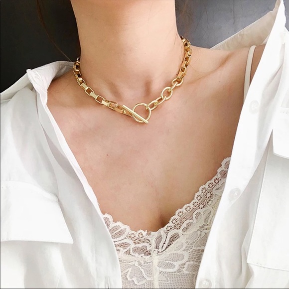 New 18k Gold Tone Thick Chunky Link Chain Ring Loc - Picture 2 of 8